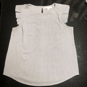 Monteau Los Angeles Blue White Striped Shirt Ruffle Sleeves Size Small